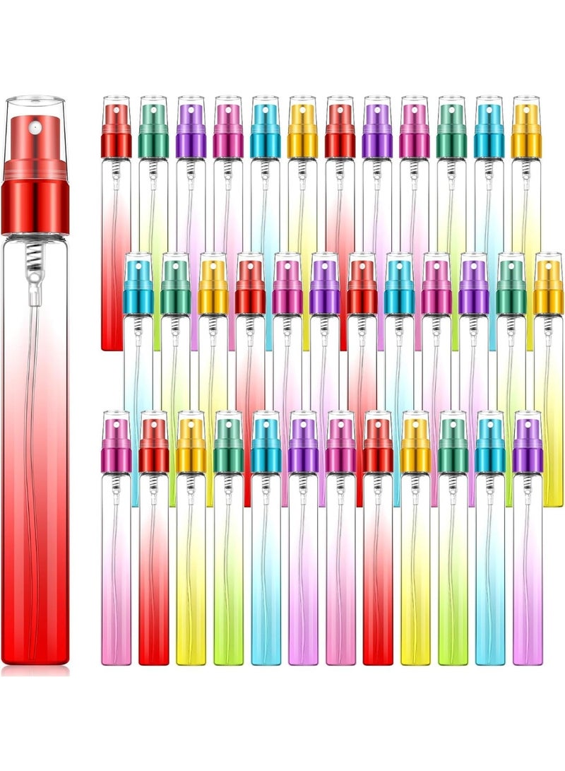 ChicAbode 36 Pieces Mini Perfume Spray Bottles, 10 ml Color Glass Fine Mist Refillable Spray Empty Bottles Atomizer Small Sample Containers for Perfume, Essential Oil, Oral Freshener, Toners & Hair Mist - Image 1